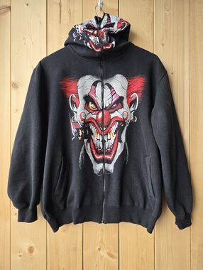 The Roxx Scary Evil Clown Halloween Graphic Zip Up Mask Hoodie Youth XL